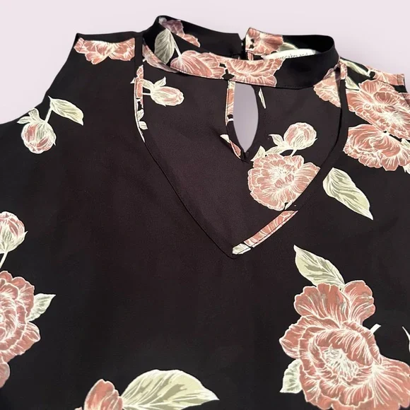 Women's Cupcakes & Cashmere Black Blouse with Pink Floral Cold Shoulder Design - Picture 5 of 11